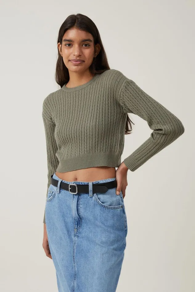Women Sweaters and Cardigans Cotton On Everfine Cable Crew Neck Pullover Woodland