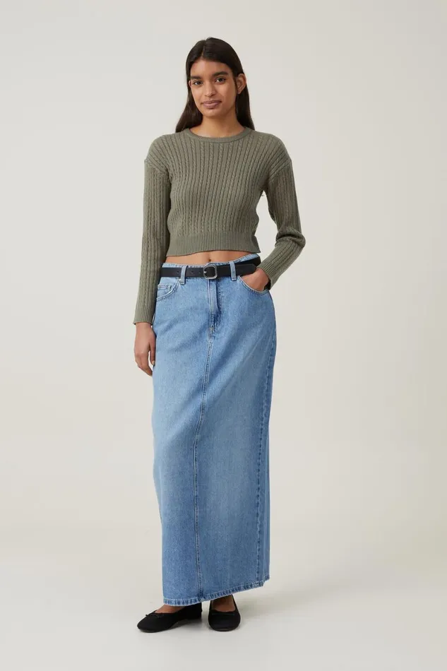 Women Sweaters and Cardigans Cotton On Everfine Cable Crew Neck Pullover Woodland
