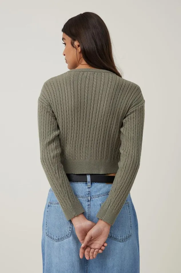 Women Sweaters and Cardigans Cotton On Everfine Cable Crew Neck Pullover Woodland