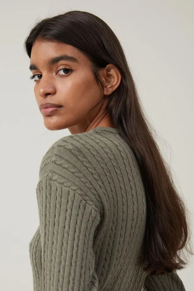 Women Sweaters and Cardigans Cotton On Everfine Cable Crew Neck Pullover Woodland