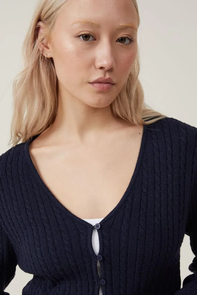 Women Sweaters and Cardigans Cotton On Everfine Crop V Neck Button Cardigan Winter Night Cable