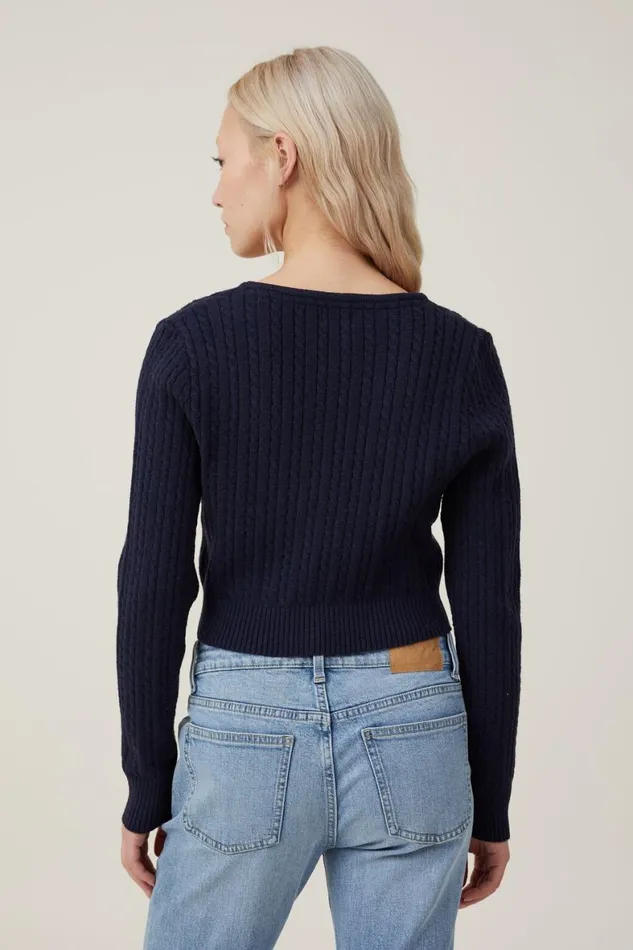 Women Sweaters and Cardigans Cotton On Everfine Crop V Neck Button Cardigan Winter Night Cable