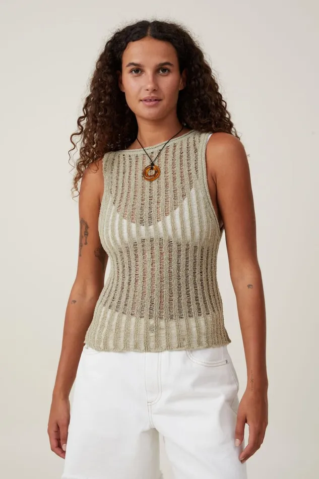 Women Sweaters and Cardigans Cotton On Ladder Knit Boatneck Tank Desert Sage