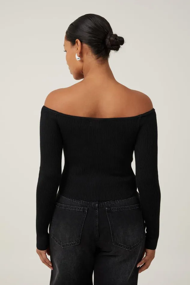 Women Sweaters and Cardigans Cotton On Rib Off Shoulder Pullover Black