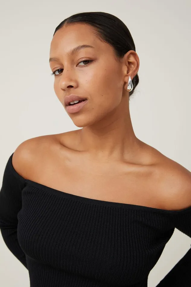 Women Sweaters and Cardigans Cotton On Rib Off Shoulder Pullover Black