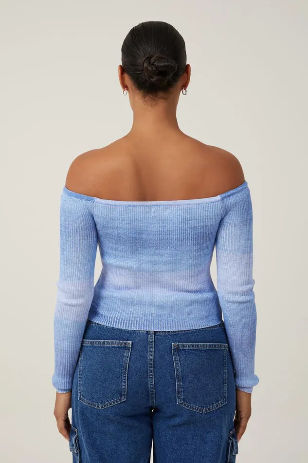 Women Sweaters and Cardigans Cotton On Rib Off Shoulder Pullover Horizon Blue Ombre