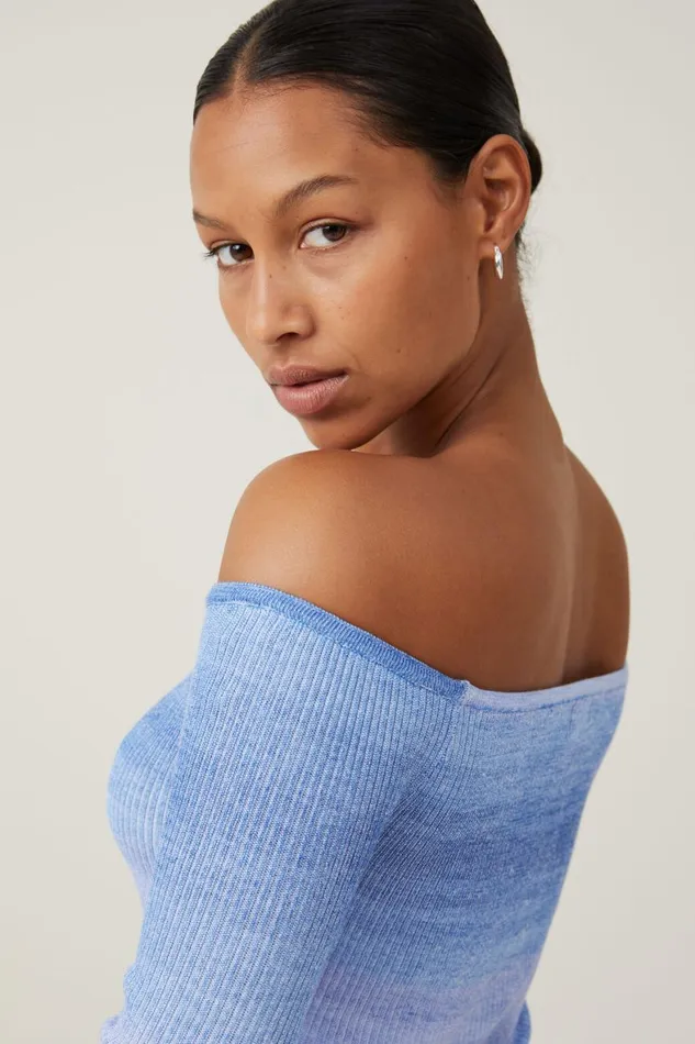 Women Sweaters and Cardigans Cotton On Rib Off Shoulder Pullover Horizon Blue Ombre