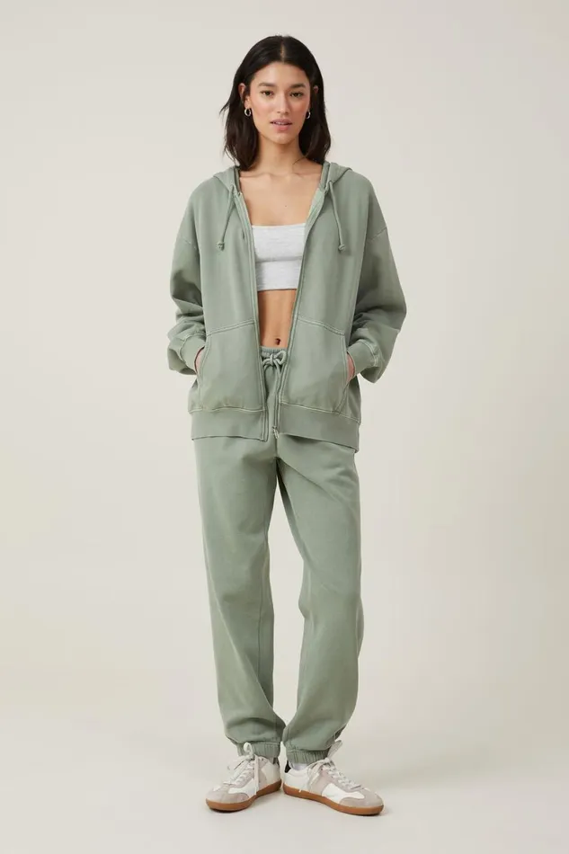 Women Sweats and Hoodies Cotton On Classic Washed ZipThrough Hoodie Washed Sage