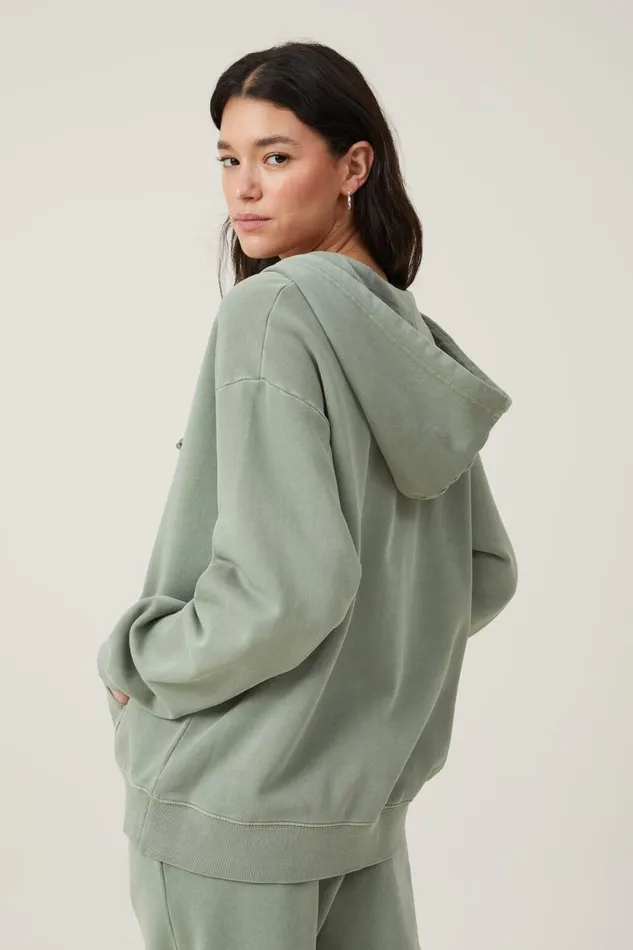 Women Sweats and Hoodies Cotton On Classic Washed ZipThrough Hoodie Washed Sage