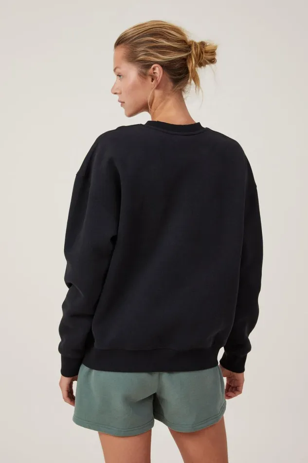 Women Sweats and Hoodies Cotton On Plush Essential Crew Jumper Black