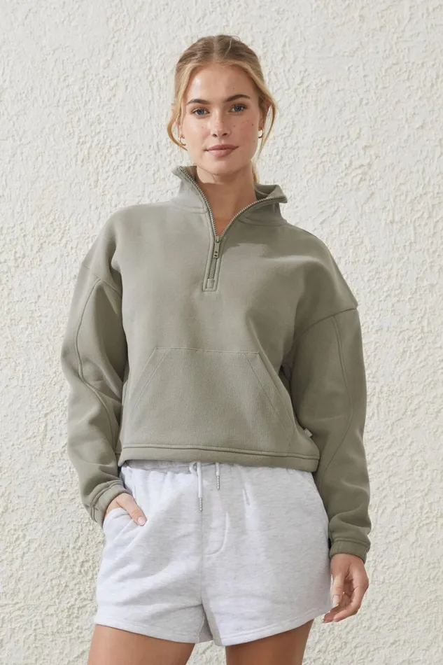 Women Sweats and Hoodies Cotton On Plush Rib Cropped Half Zip Jumper Dusty Khaki Women Sweats and Hoodies Cotton On Plush Rib Cropped Half Zip Jumper Dusty Khaki