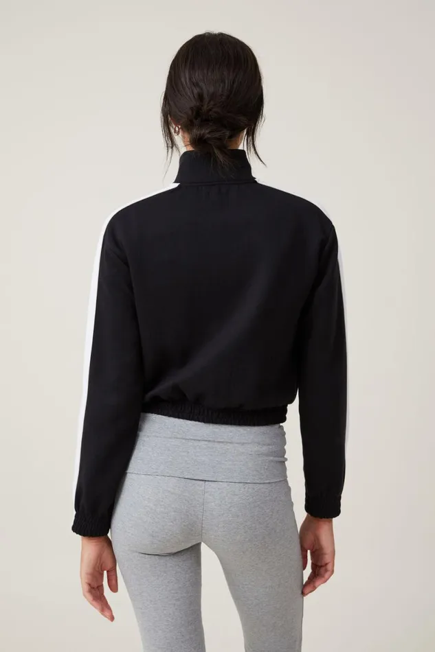 Women Sweats and Hoodies Cotton On Retro Sporty Cropped Zip Through Black