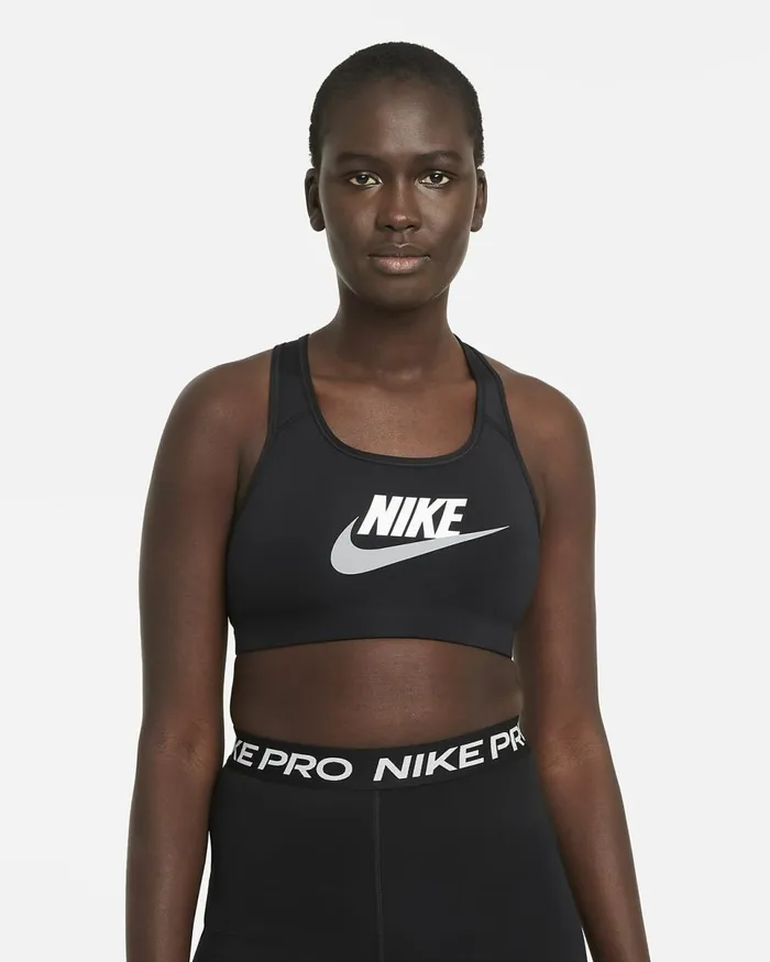 Women Swoosh Blackwhiteparticle Grey Nike Sports Bras