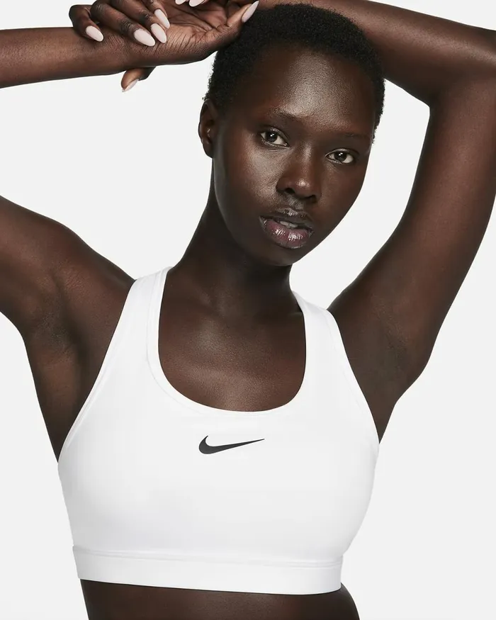 Women Swoosh Medium Support Whitestone Mauveblack Nike Sports Bras