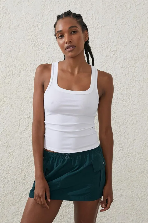 Women Tops Cotton On Active Rib Scoop Tank White
