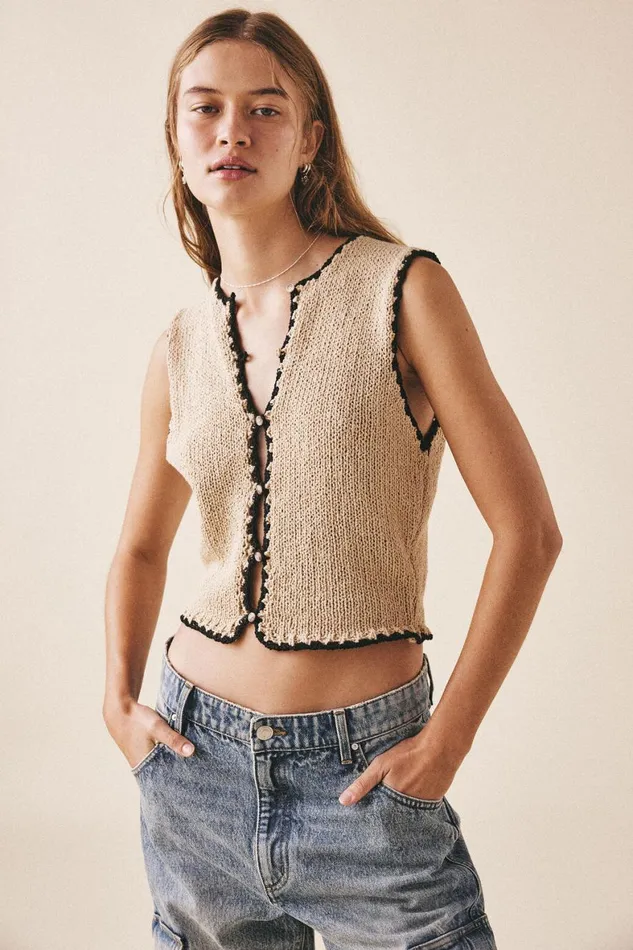 Women Tops Cotton On Boucle Blanket Stitch Vest Porcelain