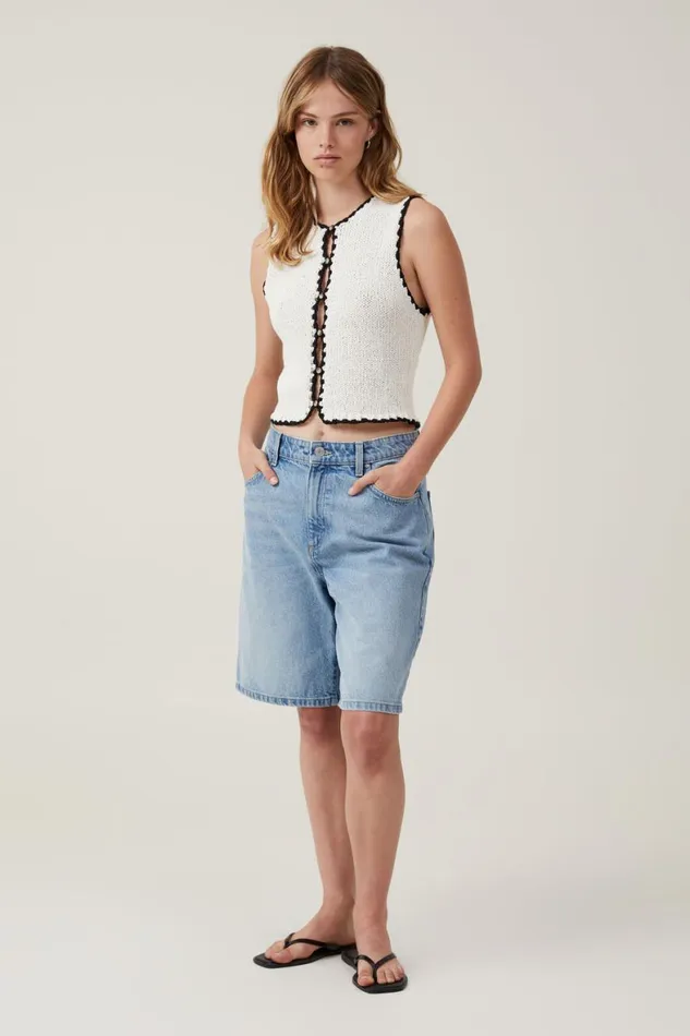 Women Tops Cotton On Boucle Blanket Stitch Vest Porcelain
