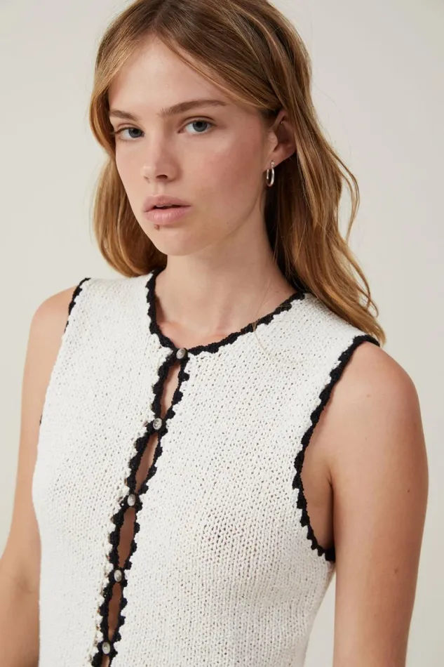 Women Tops Cotton On Boucle Blanket Stitch Vest Porcelain