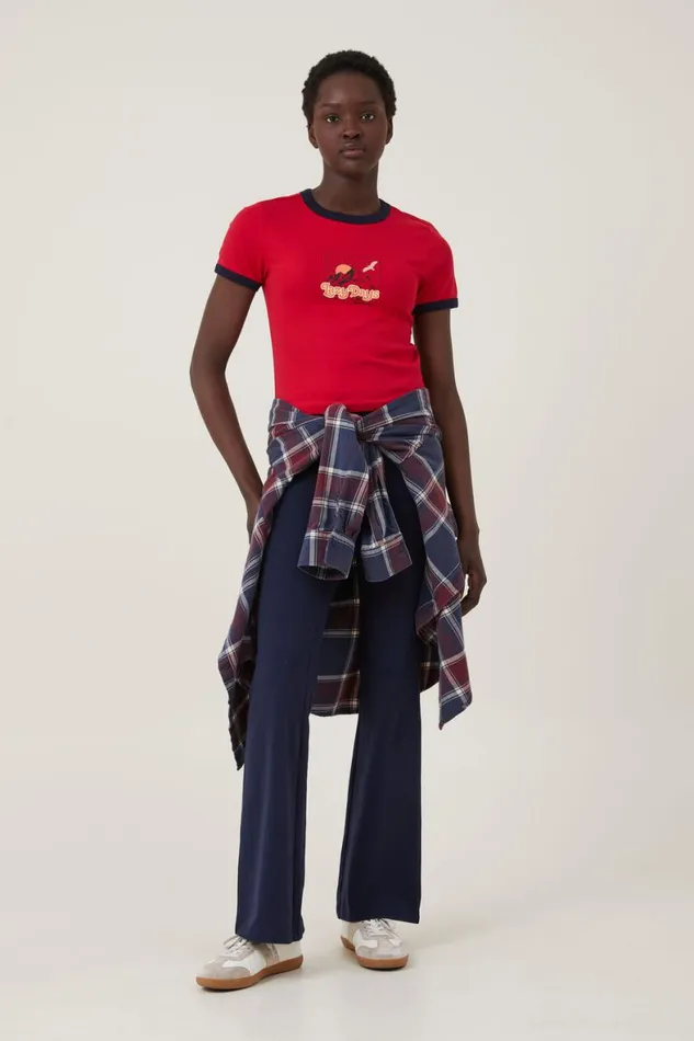 Women Tops Cotton On Fitted Rib Graphic Longline Tee Lazy Dayswinter Nightcrimson