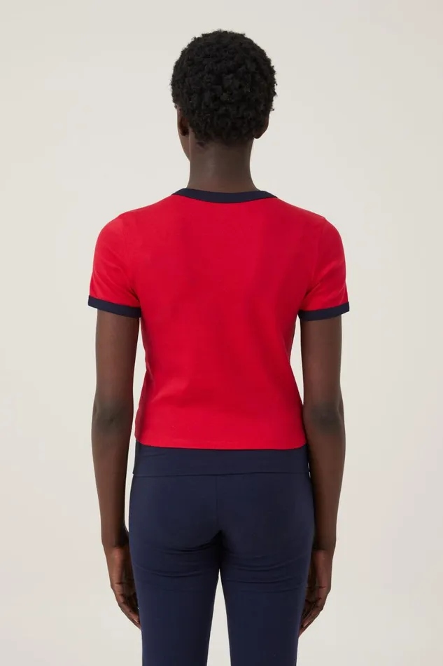 Women Tops Cotton On Fitted Rib Graphic Longline Tee Lazy Dayswinter Nightcrimson
