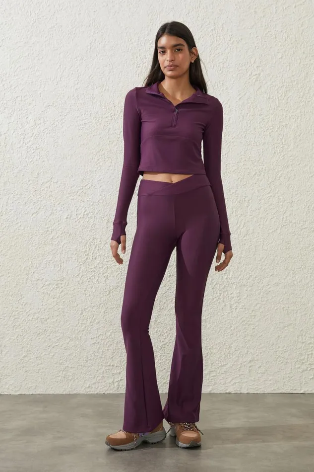 Women Tops Cotton On Fleece Lined Half Zip Long Sleeve Pickled Beet