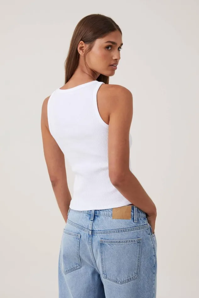 Women Tops Cotton On High Neck Tank White