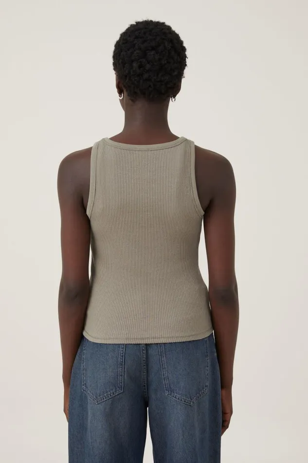Women Tops Cotton On High Neck Tank Woodland