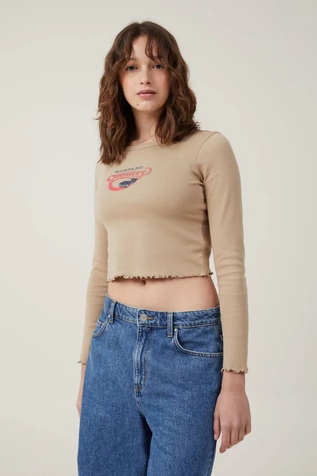 Women Tops Cotton On Long Sleeve Lettuce Rib Ford Tee Lcn Ford Mustang Countrylight Taupe Women Tops Cotton On Long Sleeve Lettuce Rib Ford Tee Lcn Ford Mustang Countrylight Taupe