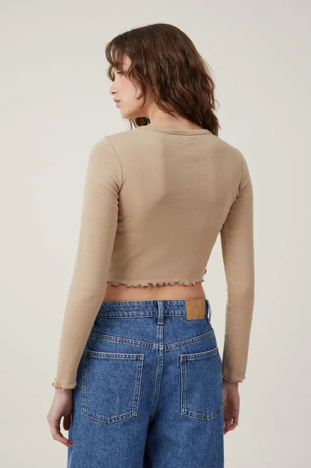 Women Tops Cotton On Long Sleeve Lettuce Rib Ford Tee Lcn Ford Mustang Countrylight Taupe