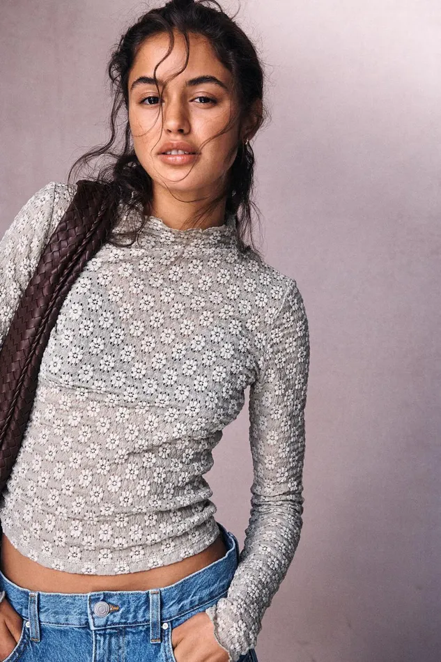 Women Tops Cotton On Luna Textured Mock Neck Long Sleeve Top Desert Sage