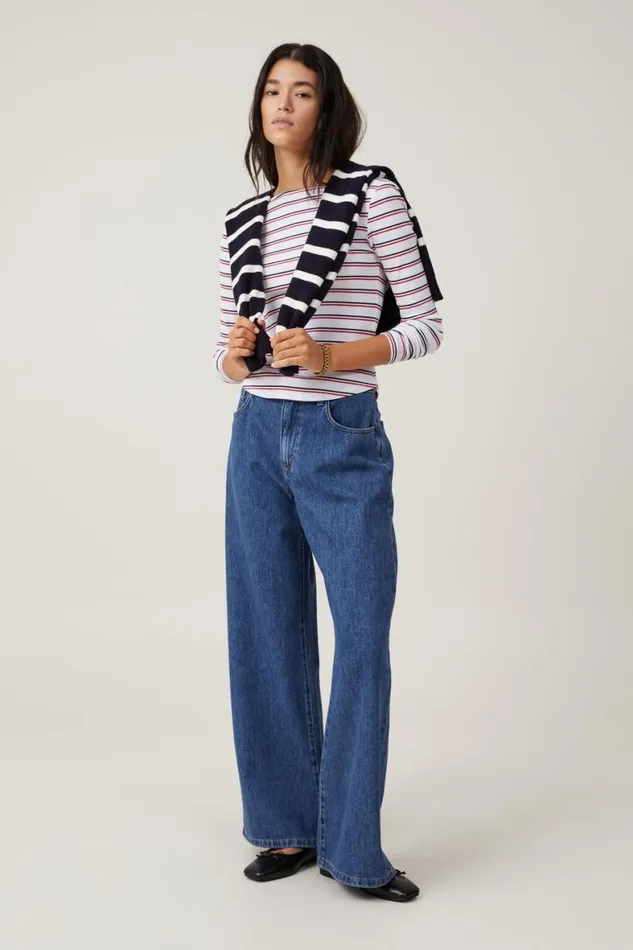 Women Tops Cotton On Margot Boat Neck Long Sleeve Top Dee Stripe Nautical