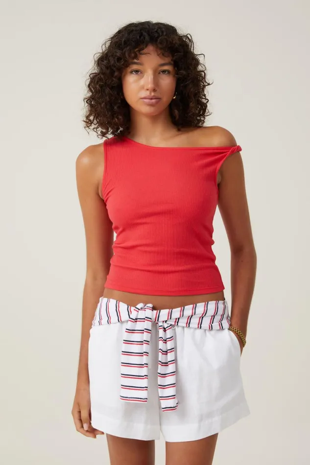Women Tops Cotton On Margot Off The Shoulder Tank Fiery Red