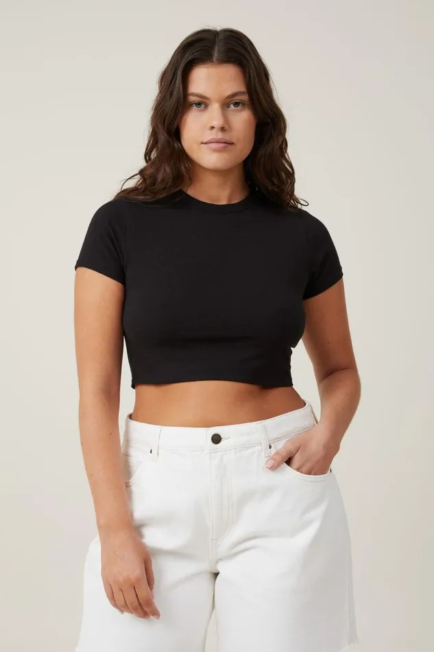 Women Tops Cotton On Micro Crop Tee Black
