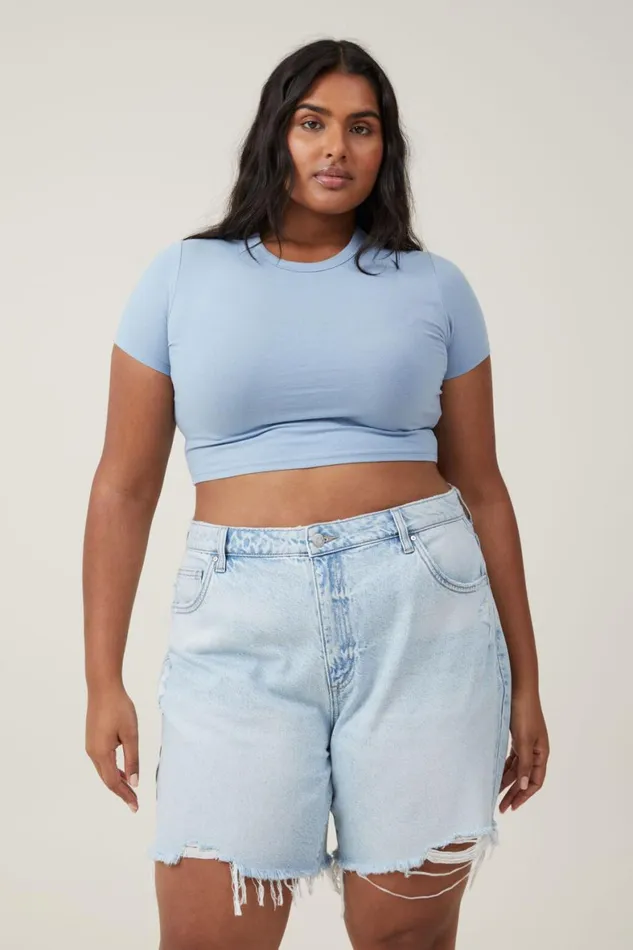 Women Tops Cotton On Micro Crop Tee Horizon Blue