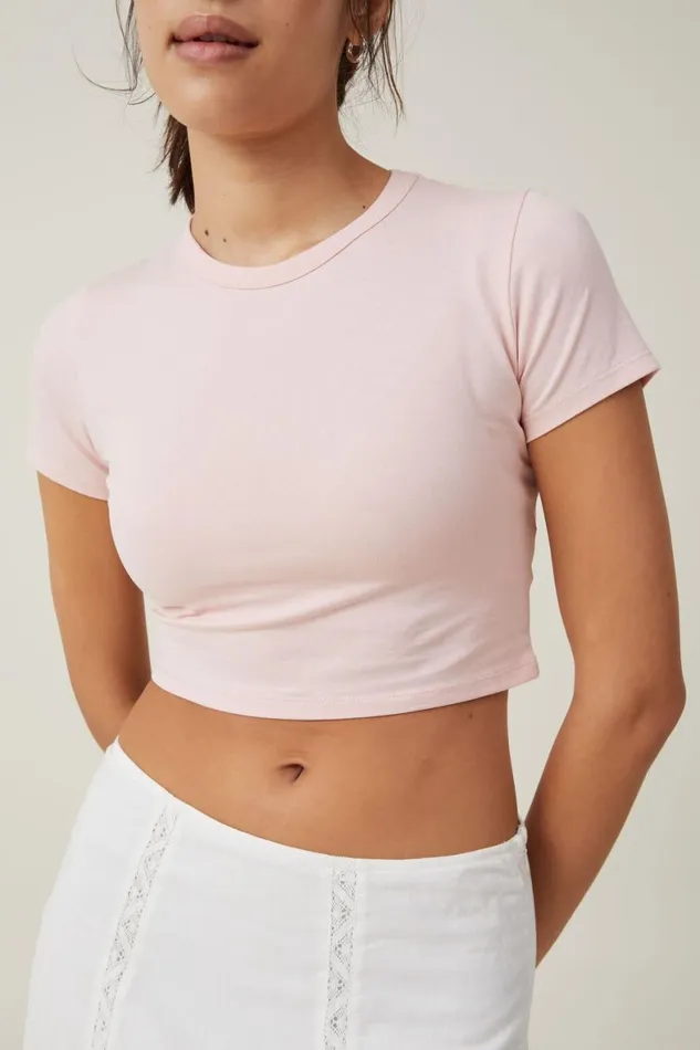 Women Tops Cotton On Micro Crop Tee Rose Quartz