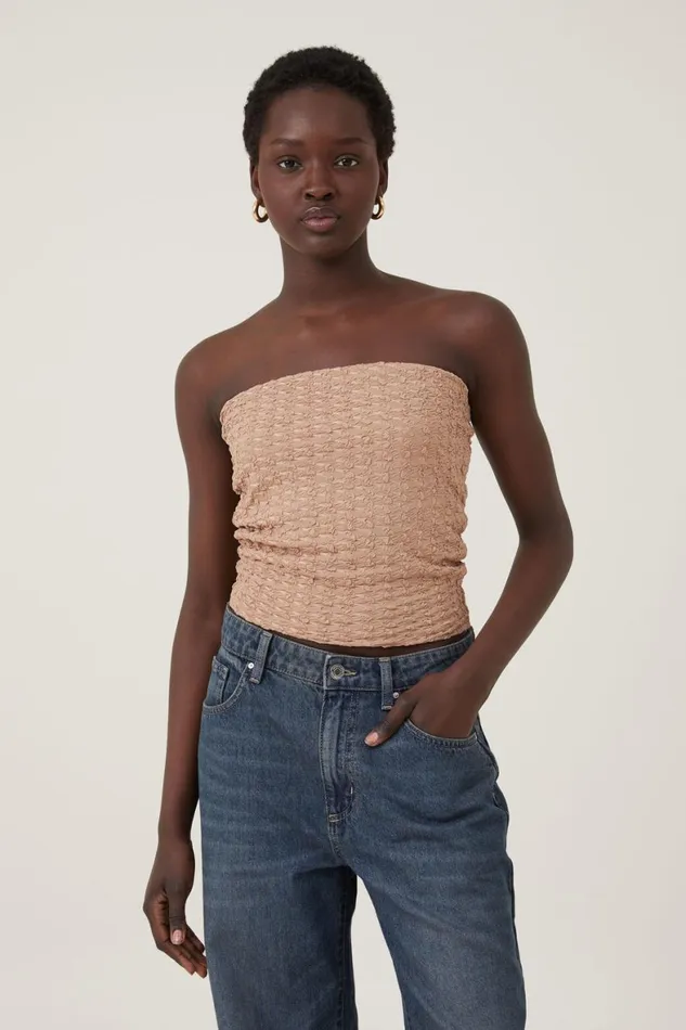 Women Tops Cotton On Nova Textured Tube Top Chestnut