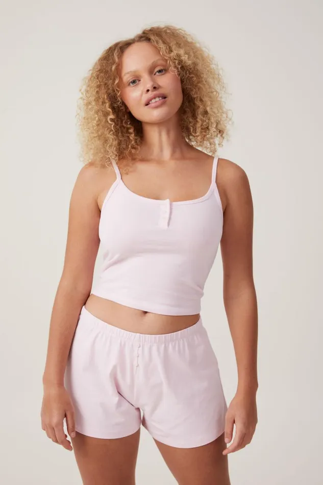 Women Tops Cotton On Peached Jersey Henley Cami Soft Rose