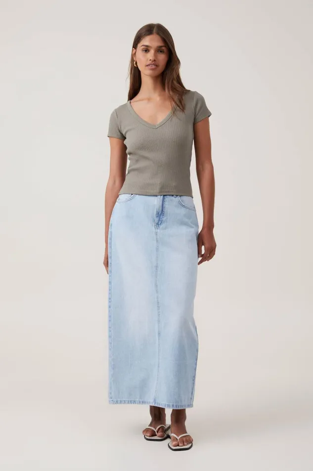 Women Tops Cotton On Rory V Neck Short Sleeve Tee Woodland