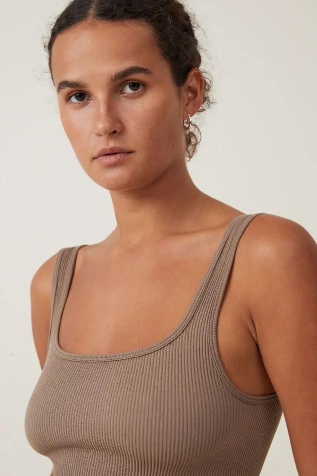 Women Tops Cotton On Seamless Abbie Micro Crop Tank Rich Taupe