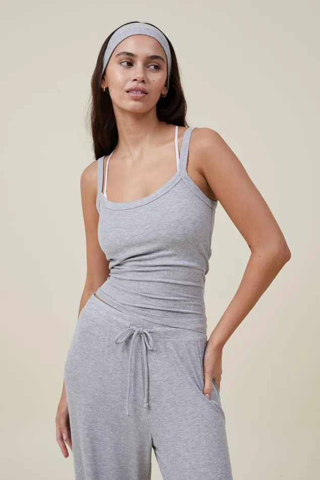 Women Tops Cotton On Sleep Recovery Scoop Neck Singlet Grey Marle Rib