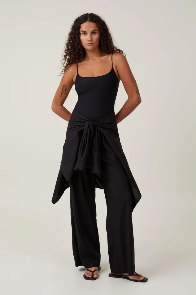 Women Tops Cotton On Smooth Straight Neck Bodysuit Black