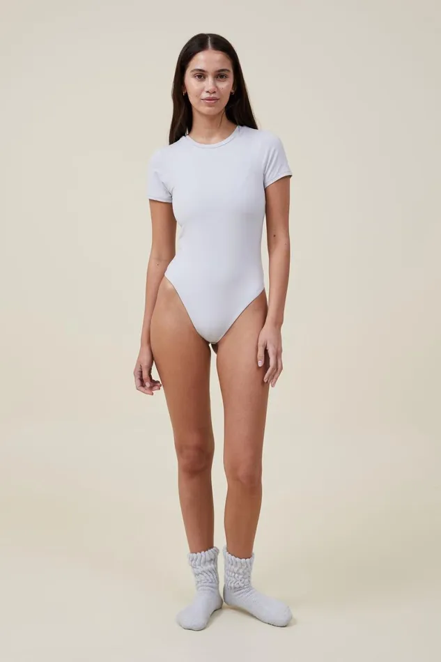 Women Tops Cotton On Soft Lounge Short Sleeve Bodysuit Grey