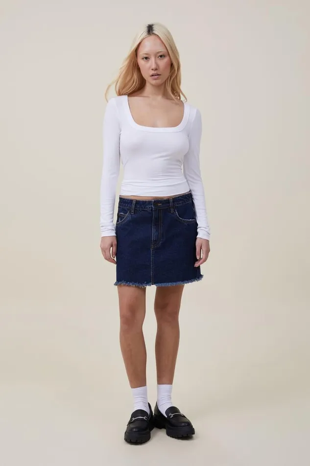 Women Tops Cotton On Staple Rib Scoop Neck Long Sleeve Top White