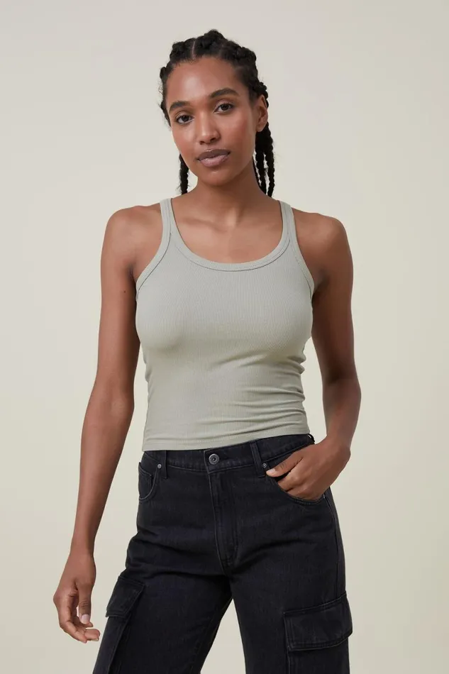 Women Tops Cotton On Staple Rib Scoop Neck Tank Desert Sage