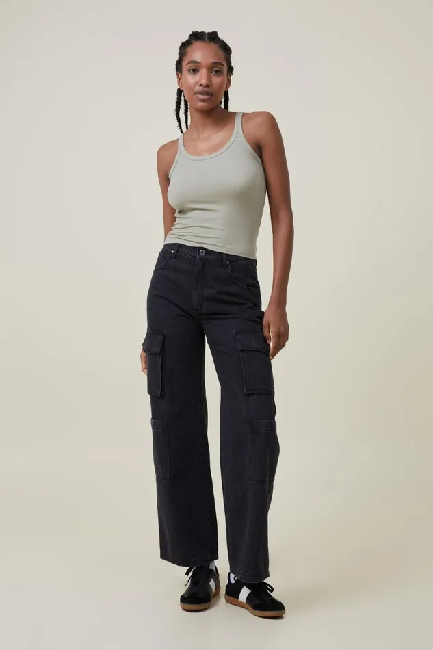 Women Tops Cotton On Staple Rib Scoop Neck Tank Desert Sage