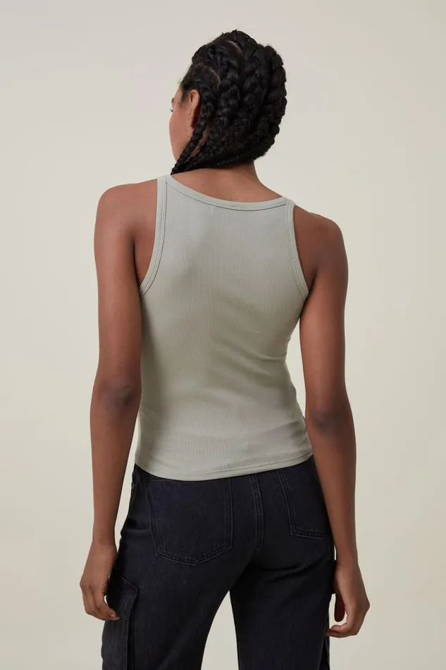 Women Tops Cotton On Staple Rib Scoop Neck Tank Desert Sage