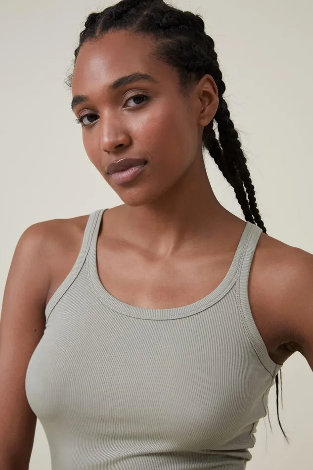 Women Tops Cotton On Staple Rib Scoop Neck Tank Desert Sage