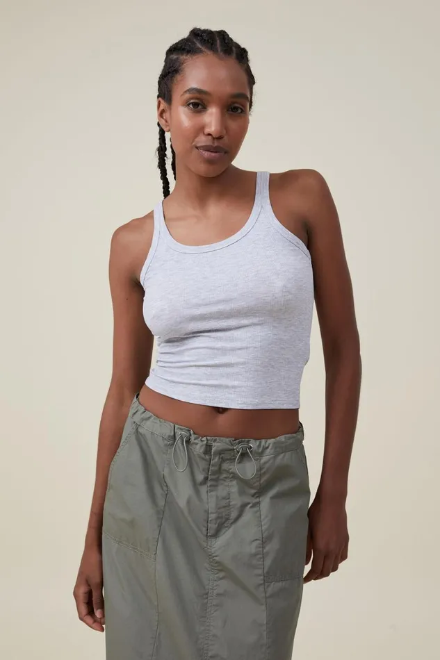 Women Tops Cotton On Staple Rib Scoop Neck Tank Grey Marle