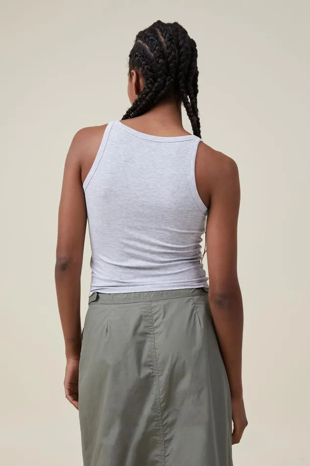 Women Tops Cotton On Staple Rib Scoop Neck Tank Grey Marle