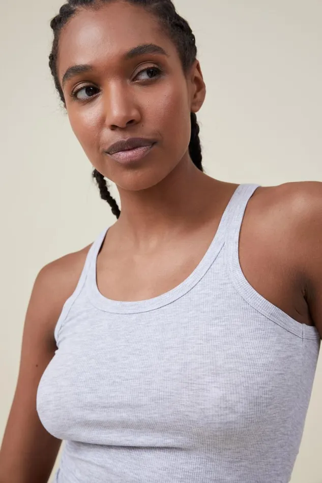 Women Tops Cotton On Staple Rib Scoop Neck Tank Grey Marle